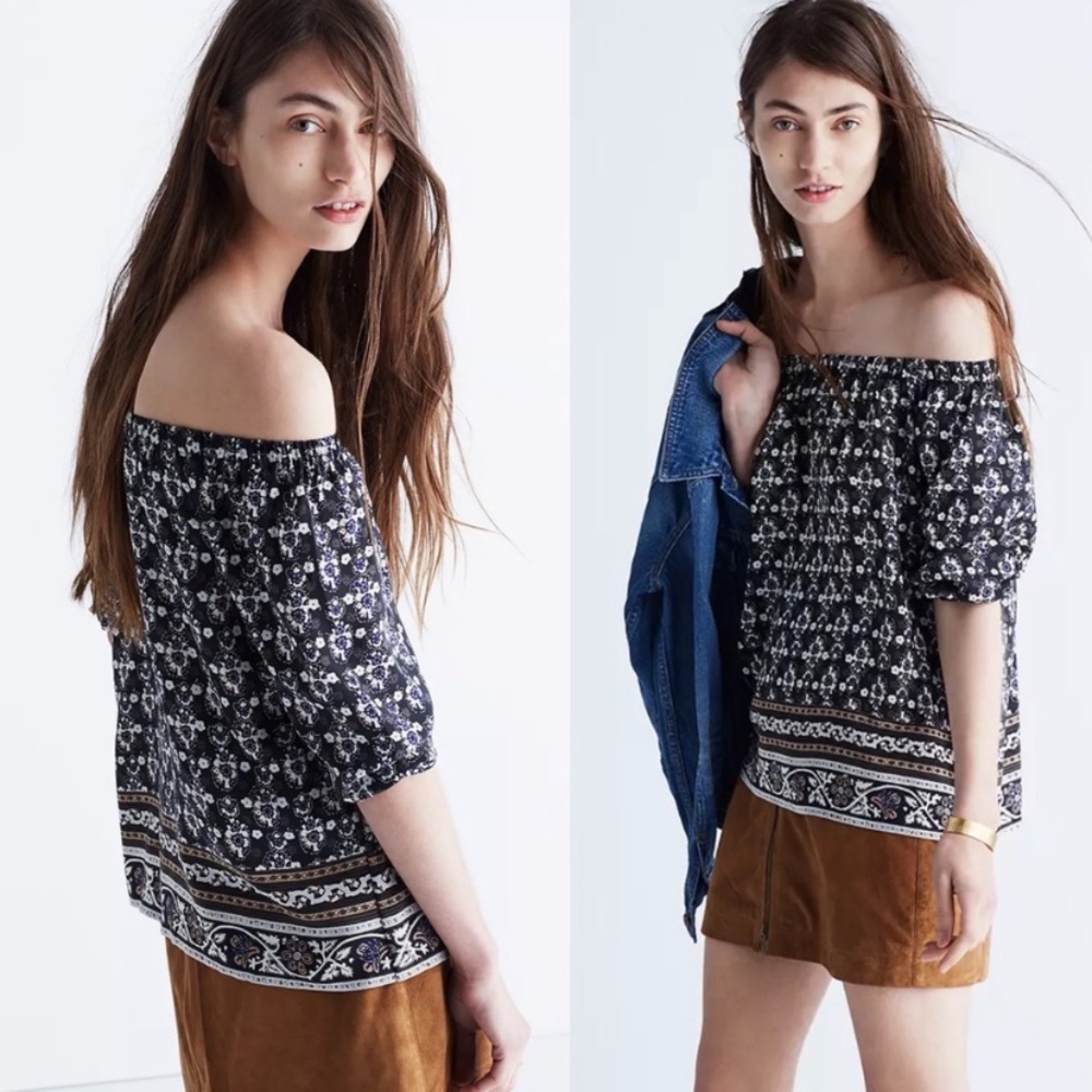 Madewell black floral off the shoulder shirt